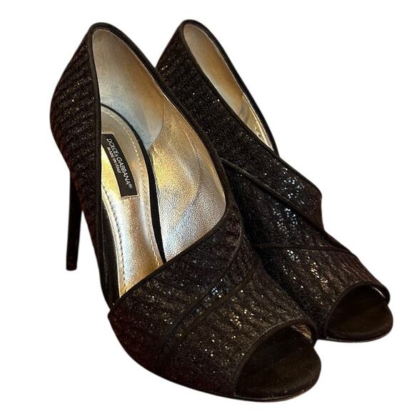 DOLCE & GABBANA Black Stilettos Heel D'orsay Pump Shoes Women's Size EU 35, US 5 - Picture 2 of 11